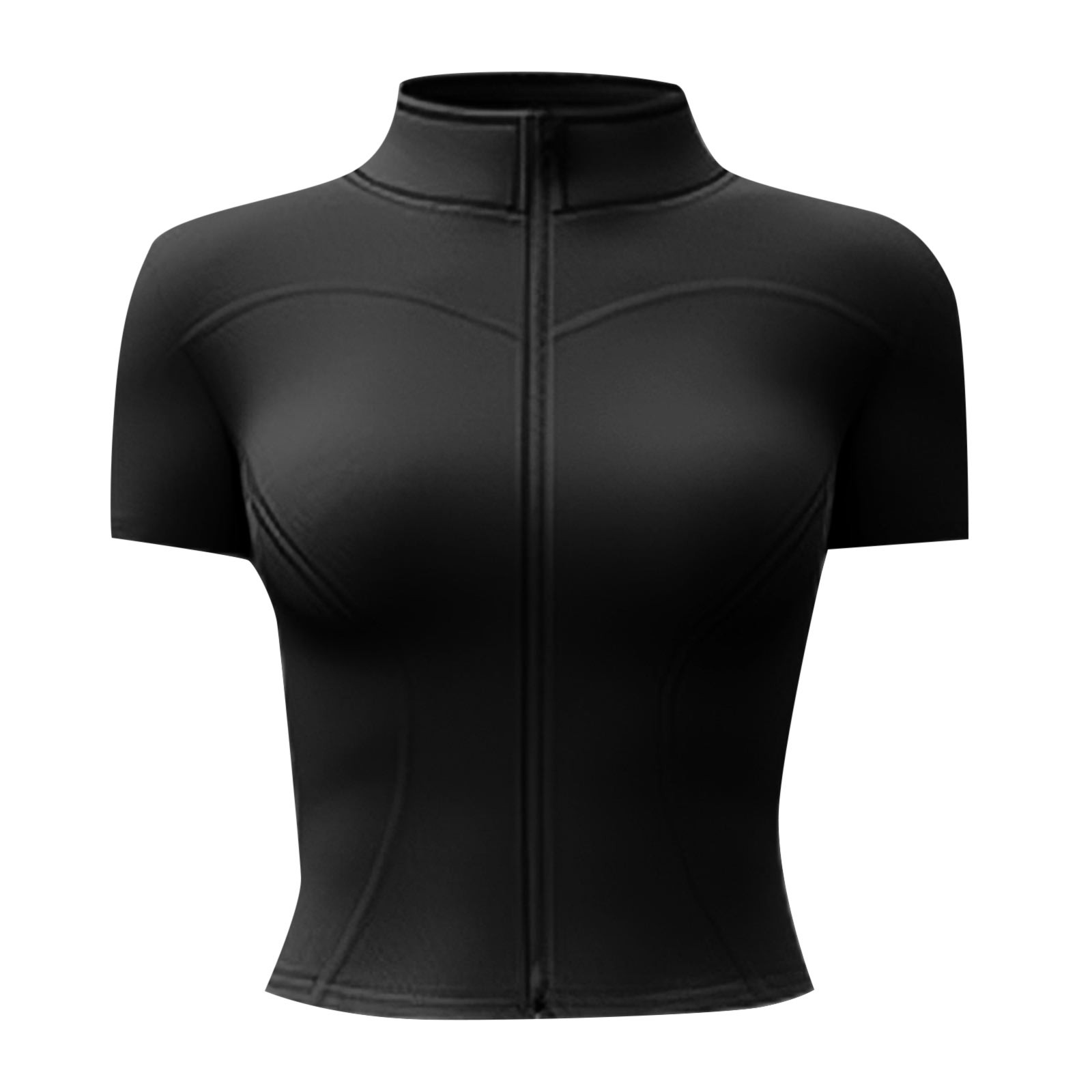 thumbnail image 5 of Chaqueta deportiva ajustada de manga corta con cuello alto y chaqueta de yoga de alta elasticidad para mujer - Material suave y duradero, diseño sólido y moderno, 5 of 5